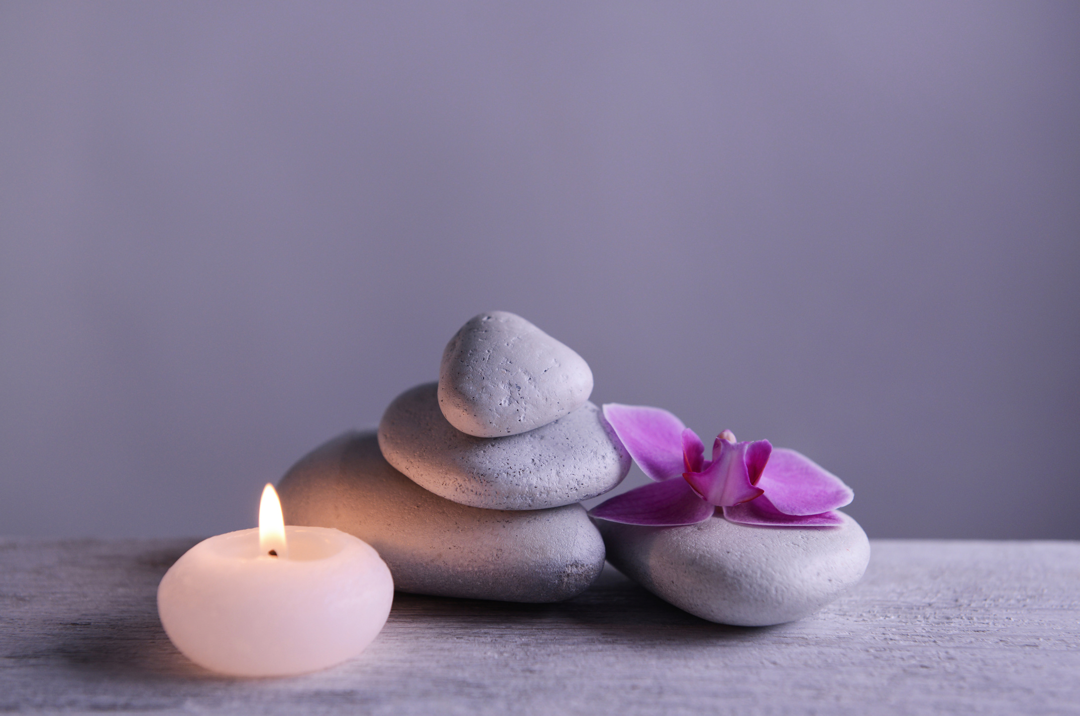 Spa Stones, Candle and Orchid for Spa Treatment 